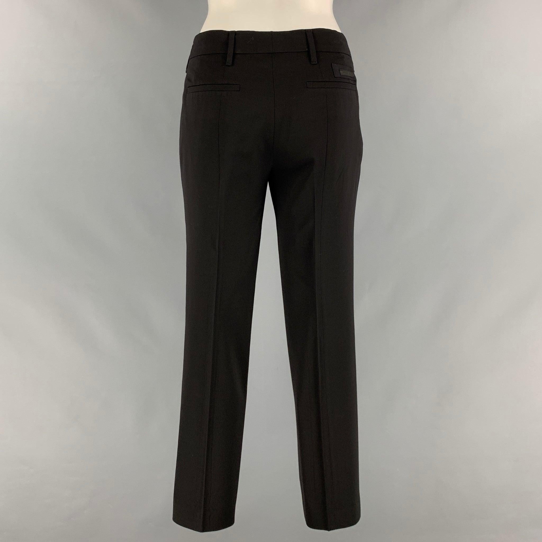 PRADA Size 8 Black Viscose  Polyester Flat Front Dress Pants In Good Condition For Sale In San Francisco, CA