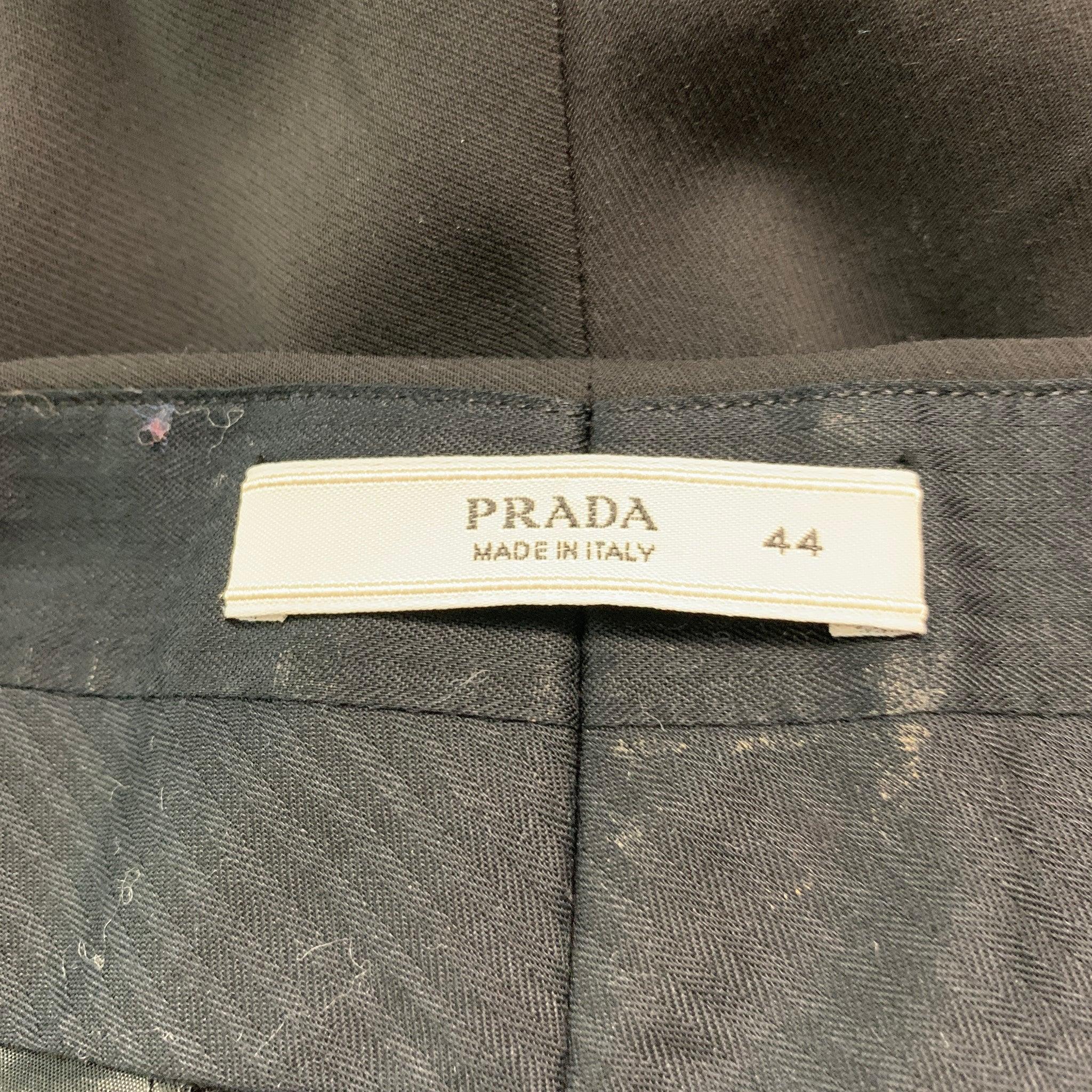 PRADA Size 8 Black Viscose  Polyester Flat Front Dress Pants For Sale 1