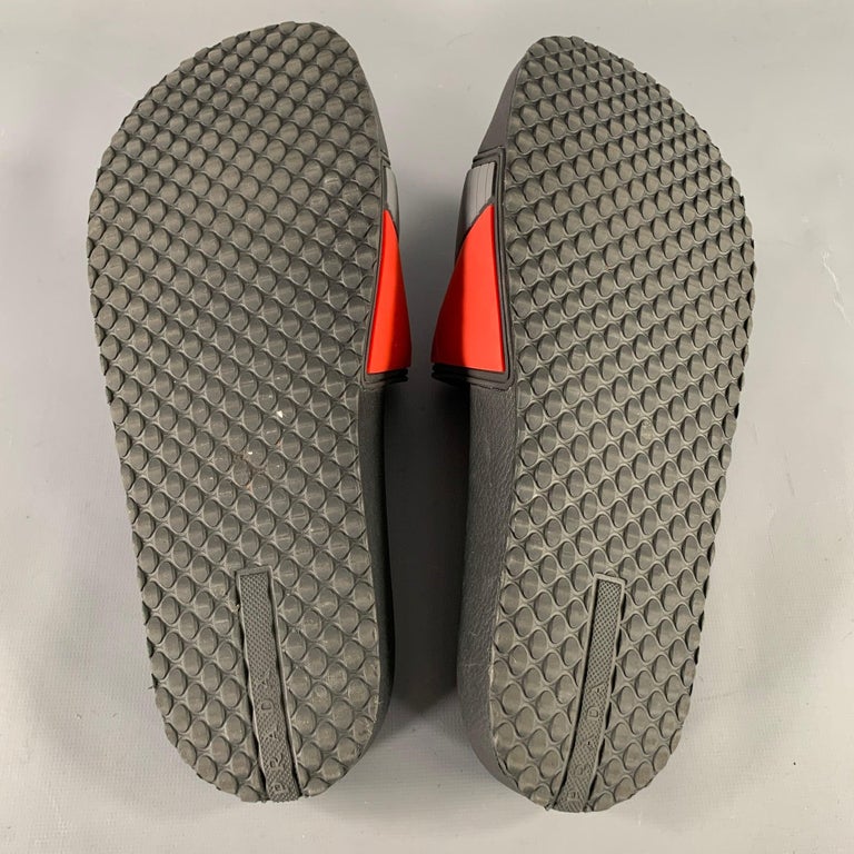 PRADA Size 8 Black and White Logo Rubber Slide Sandals For  display picture 2