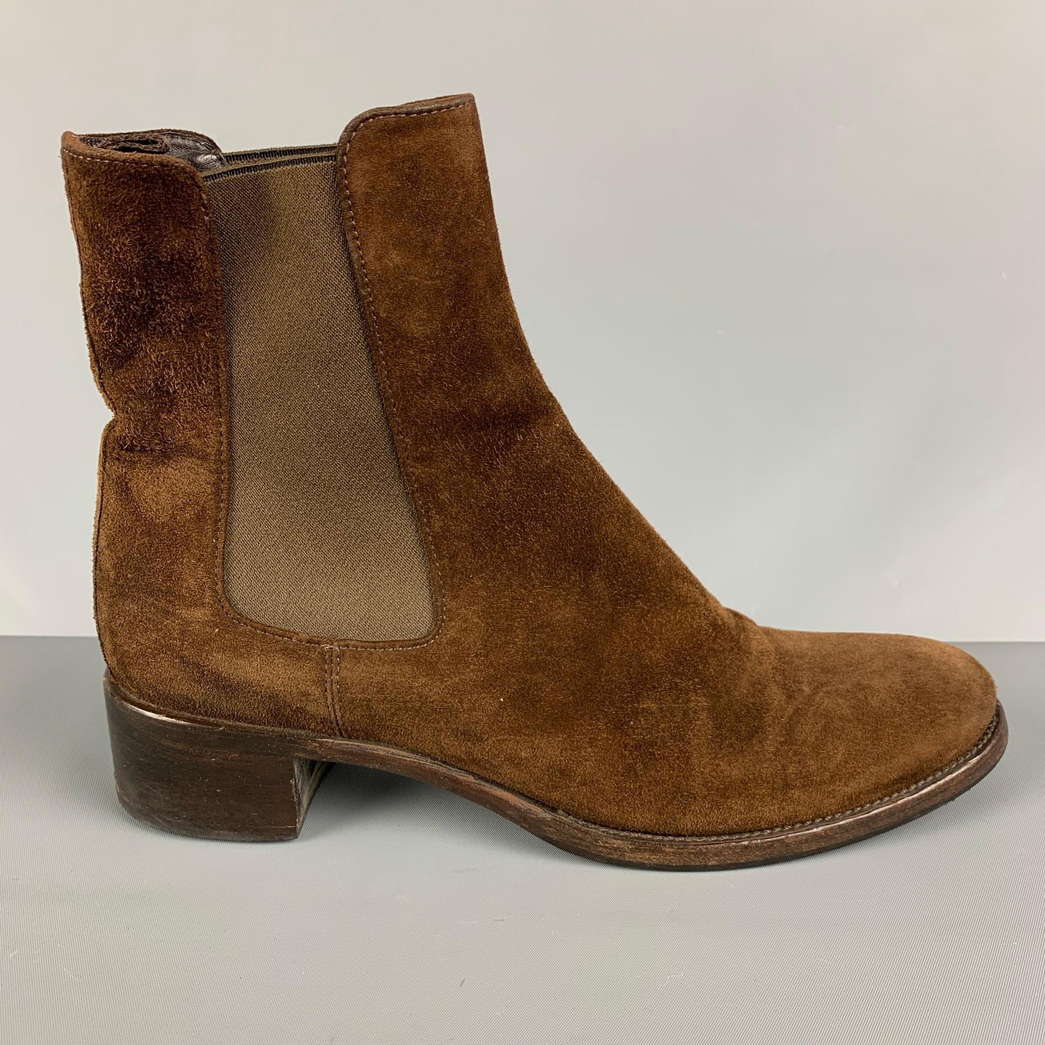 PRADA Size 8 Brown Suede Chelsea Boots For Sale at 1stDibs