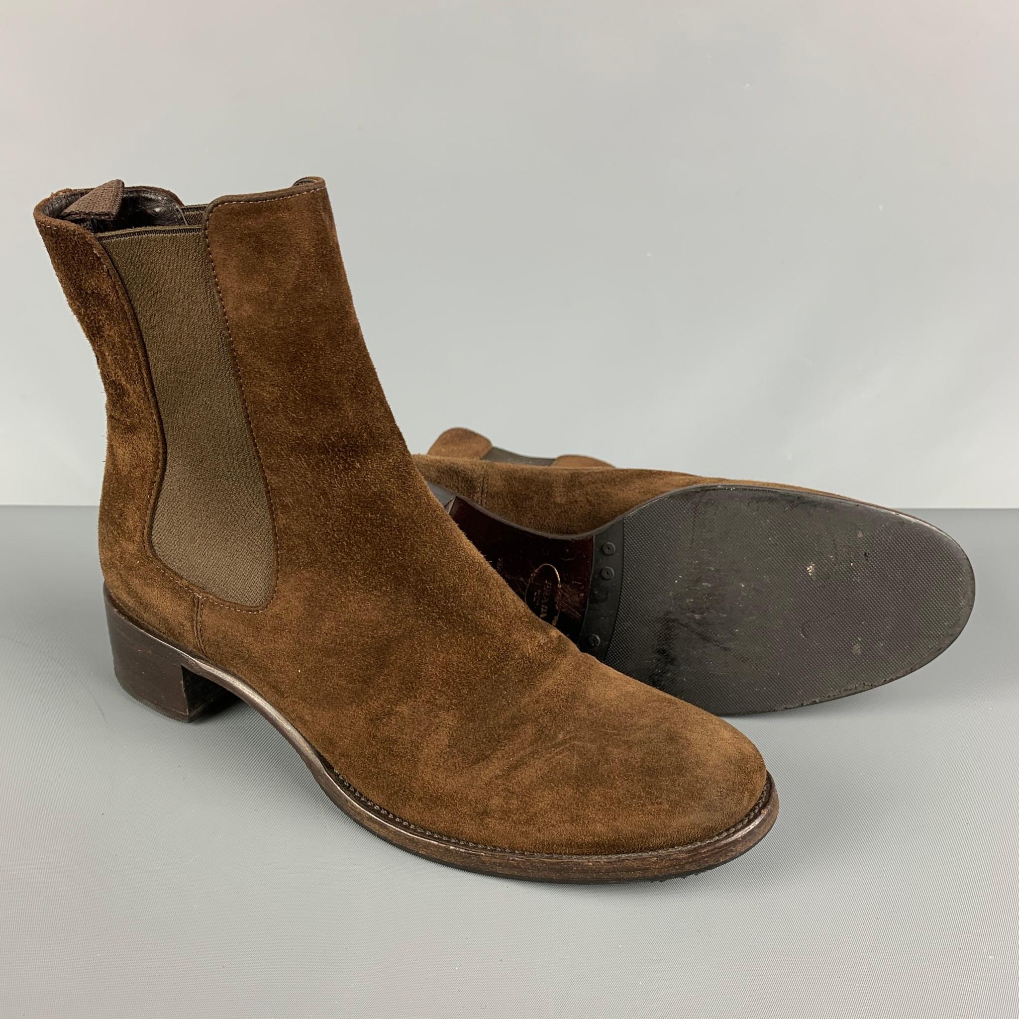 PRADA Size 8 Brown Suede Chelsea Boots In Good Condition In San Francisco, CA