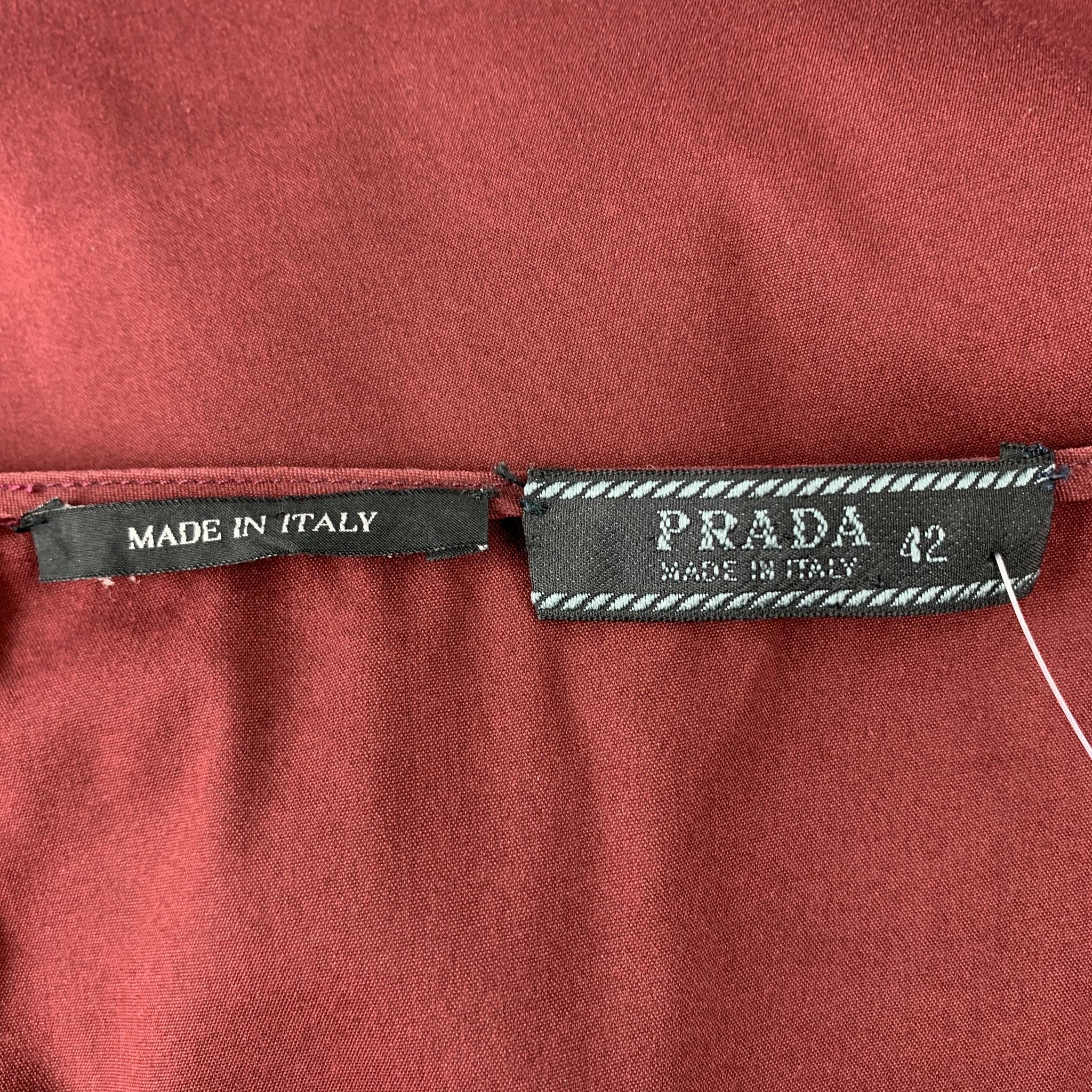 Brown PRADA Size 8 Burgundy Cotton Blend A-Line Skirt