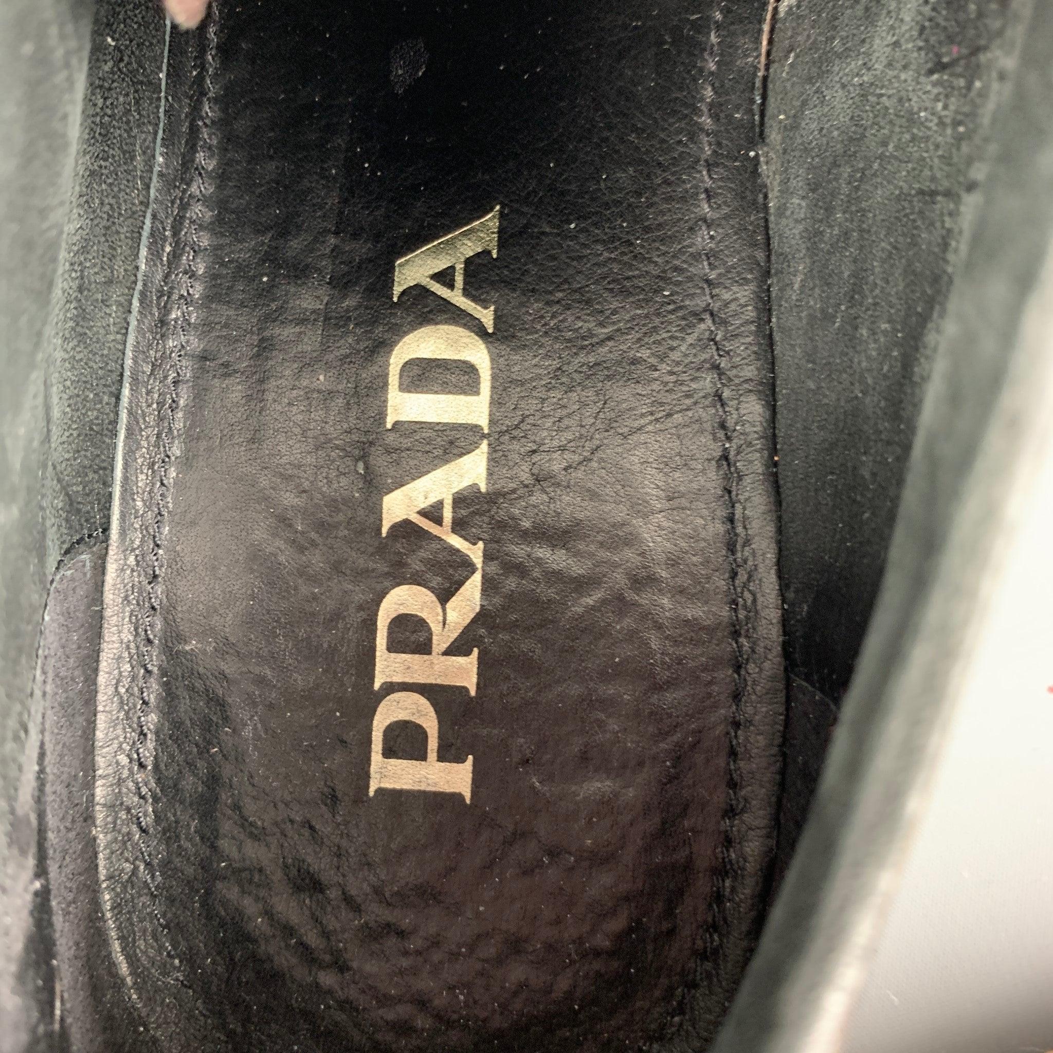 PRADA Size 8 Grey Brown Perforated Leather Lace Up Shoes 3