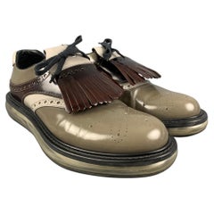 PRADA Größe 8 Grau Braun Perforierte Leder Schnürschuhe