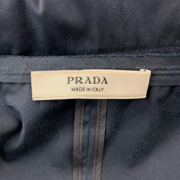 PRADA Size 8 Navy Eyelet Cotton Collarless Jacket For Sale at 1stDibs