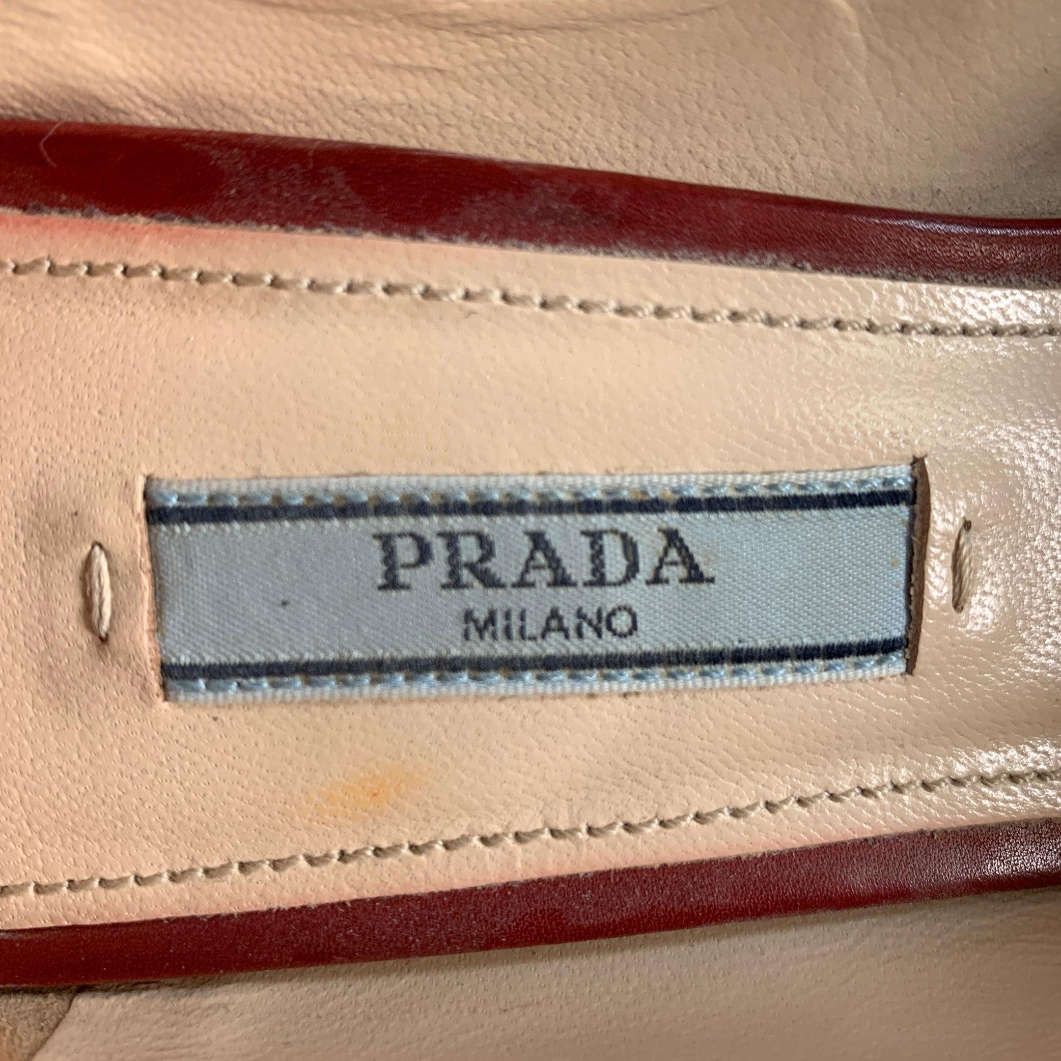 PRADA Size 8 Red Leather Kitten Heel Pointed Toe Pumps For Sale 3