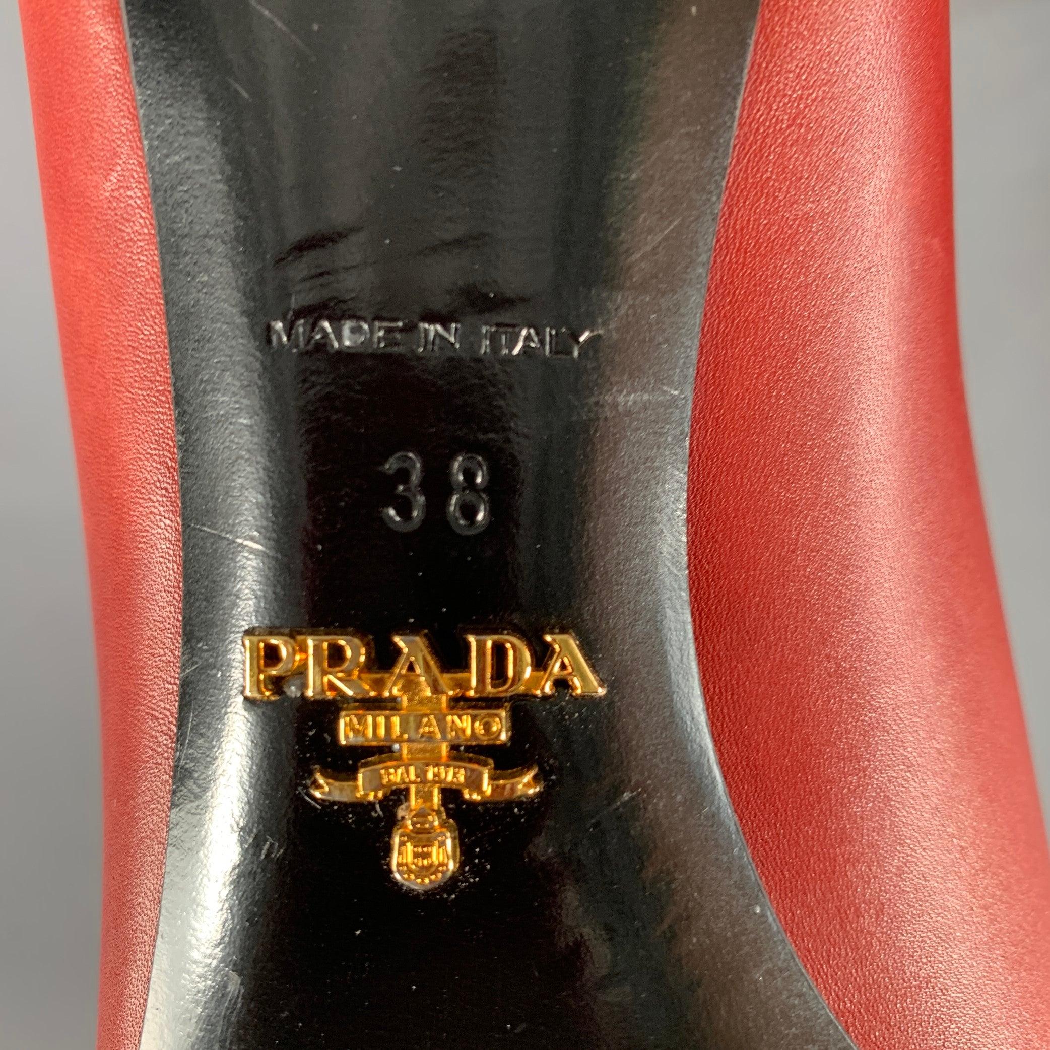 PRADA Size 8 Red Leather Kitten Heel Pointed Toe Pumps For Sale 4