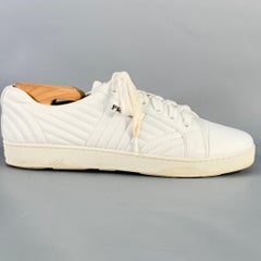 PRADA Size 8 White Leather Quilted Low Top Sneakers