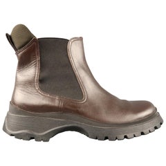 PRADA Size 8.5 Brown Leather Chunky Platform Sole Ankle Chelsea Boots