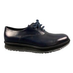 PRADA Size 8.5 Navy Leather Lace Up Shoes