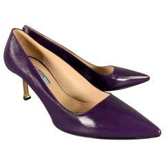 PRADA size 8.5 purple brushed leather kitten heel