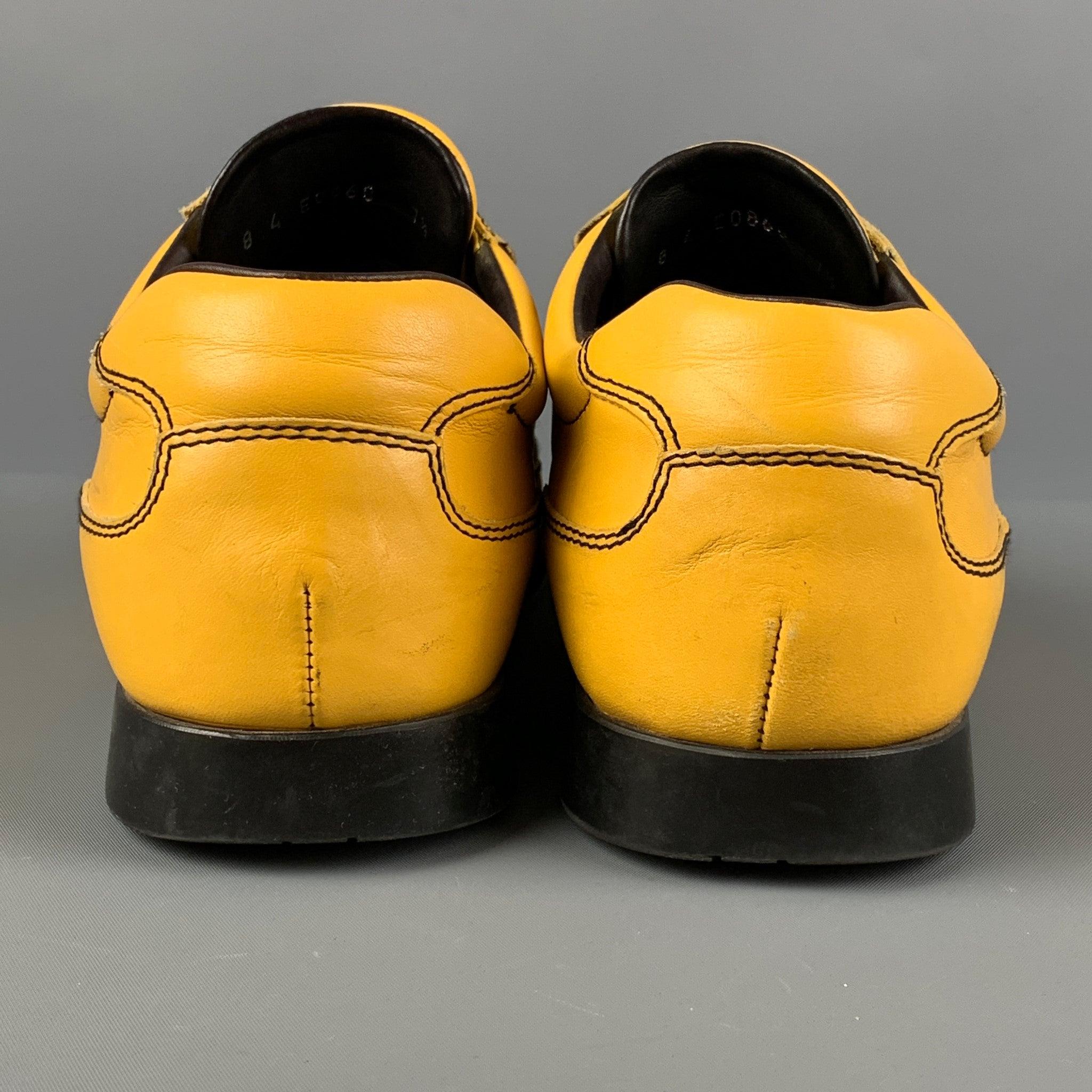 PRADA Size 8.5 Yellow Contrast Stitch Leather Split Toe Lace Up Shoes 1