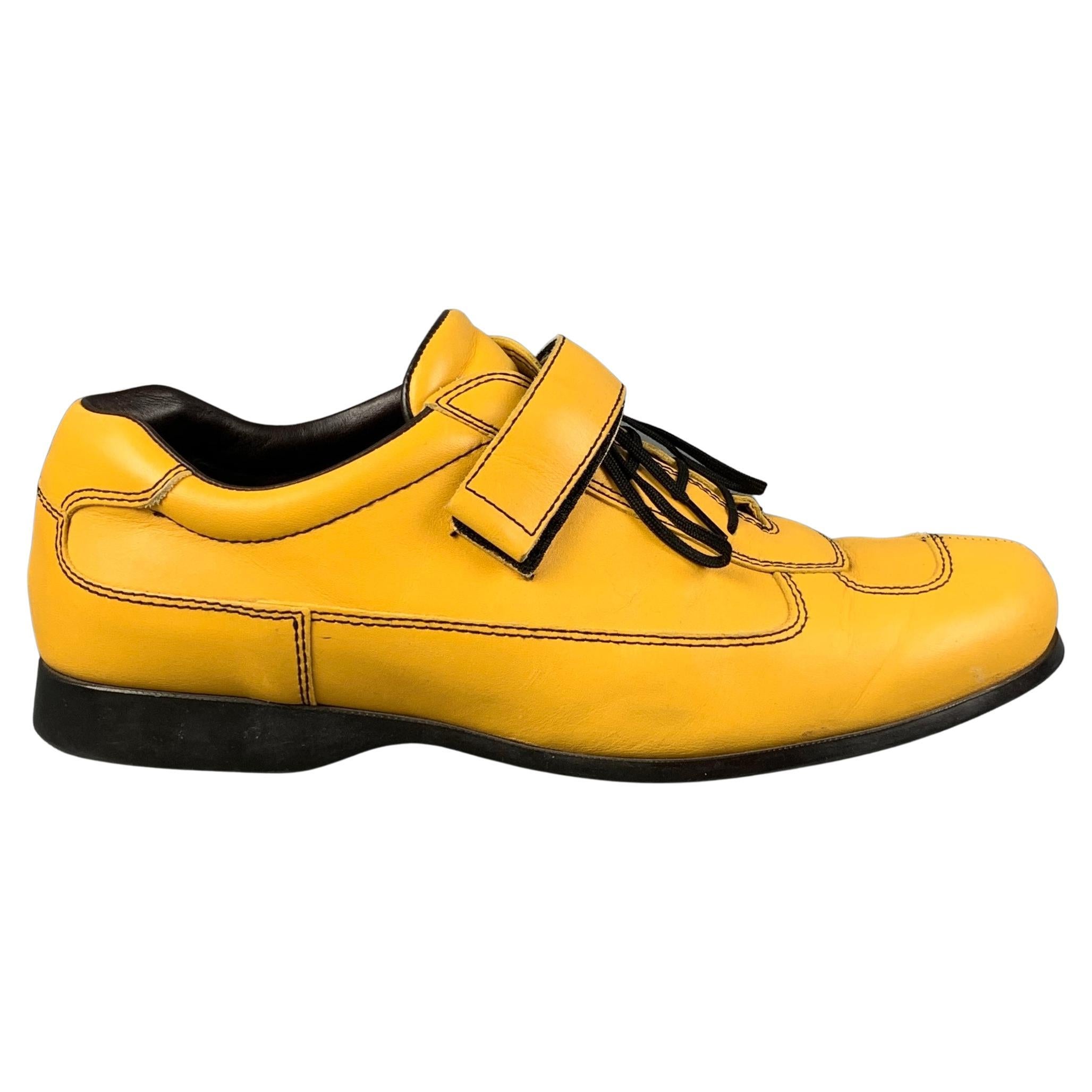 PRADA Size 8.5 Yellow Contrast Stitch Leather Split Toe Lace Up Shoes