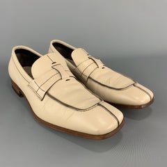 PRADA Size 9 Beige Leather Split Toe Strap Loafers