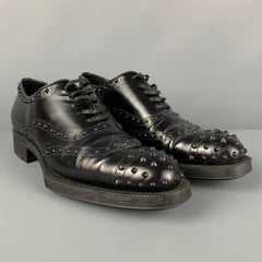 PRADA Size 9 Black Leather Studded Cap Toe Shoes