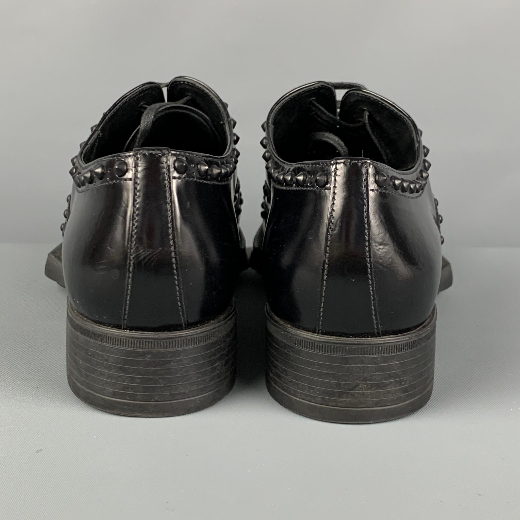 PRADA Size 9 Black Leather Studded Cap Toe Shoes 1
