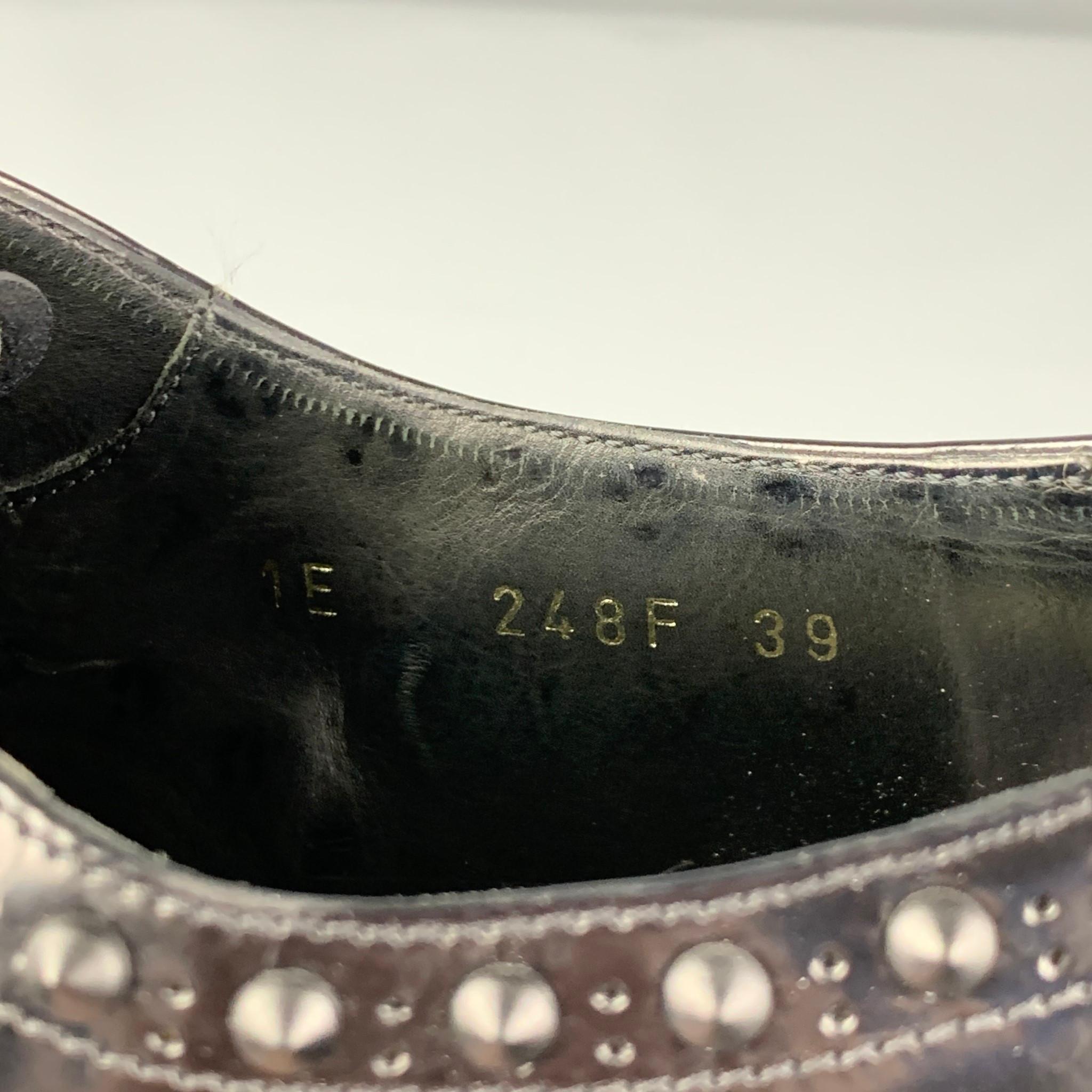 PRADA Size 9 Black Leather Studded Cap Toe Shoes 2