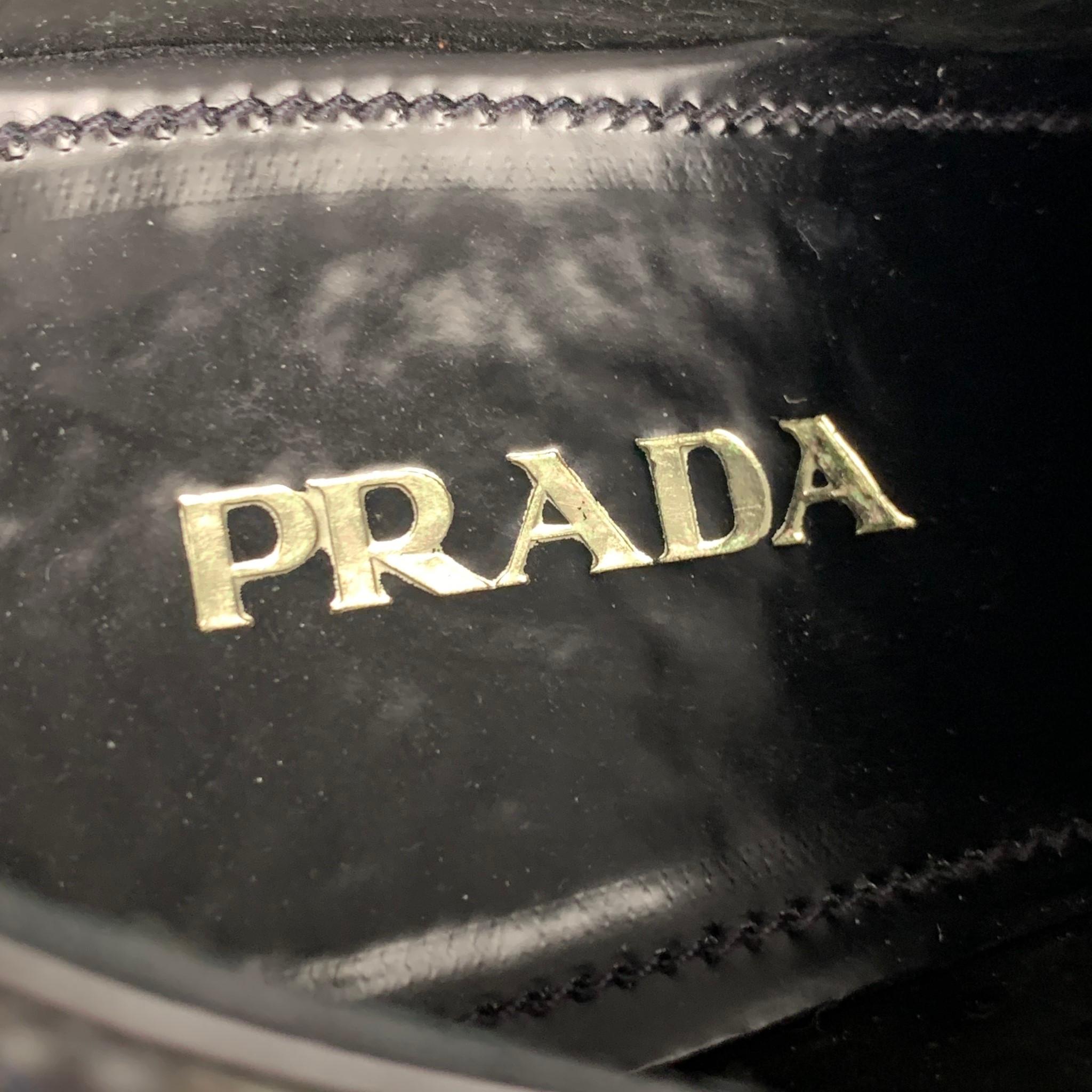 PRADA Size 9 Black Leather Studded Cap Toe Shoes 3