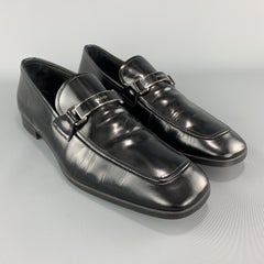 PRADA Size 9 Black Patent Leather Enamel Logo Strap Loafers