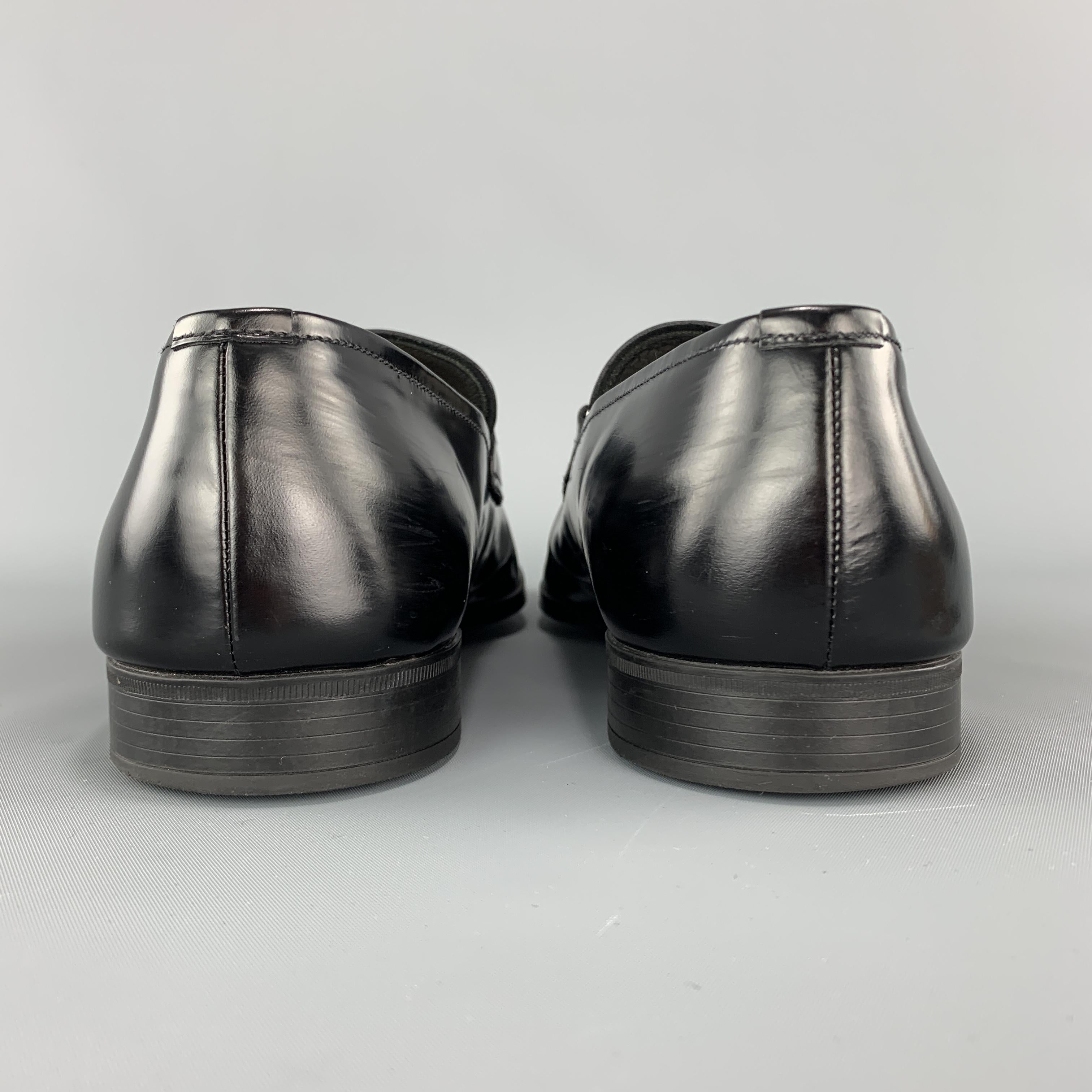 PRADA Size 9 Black Patent Leather Enamel Logo Strap Loafers 2