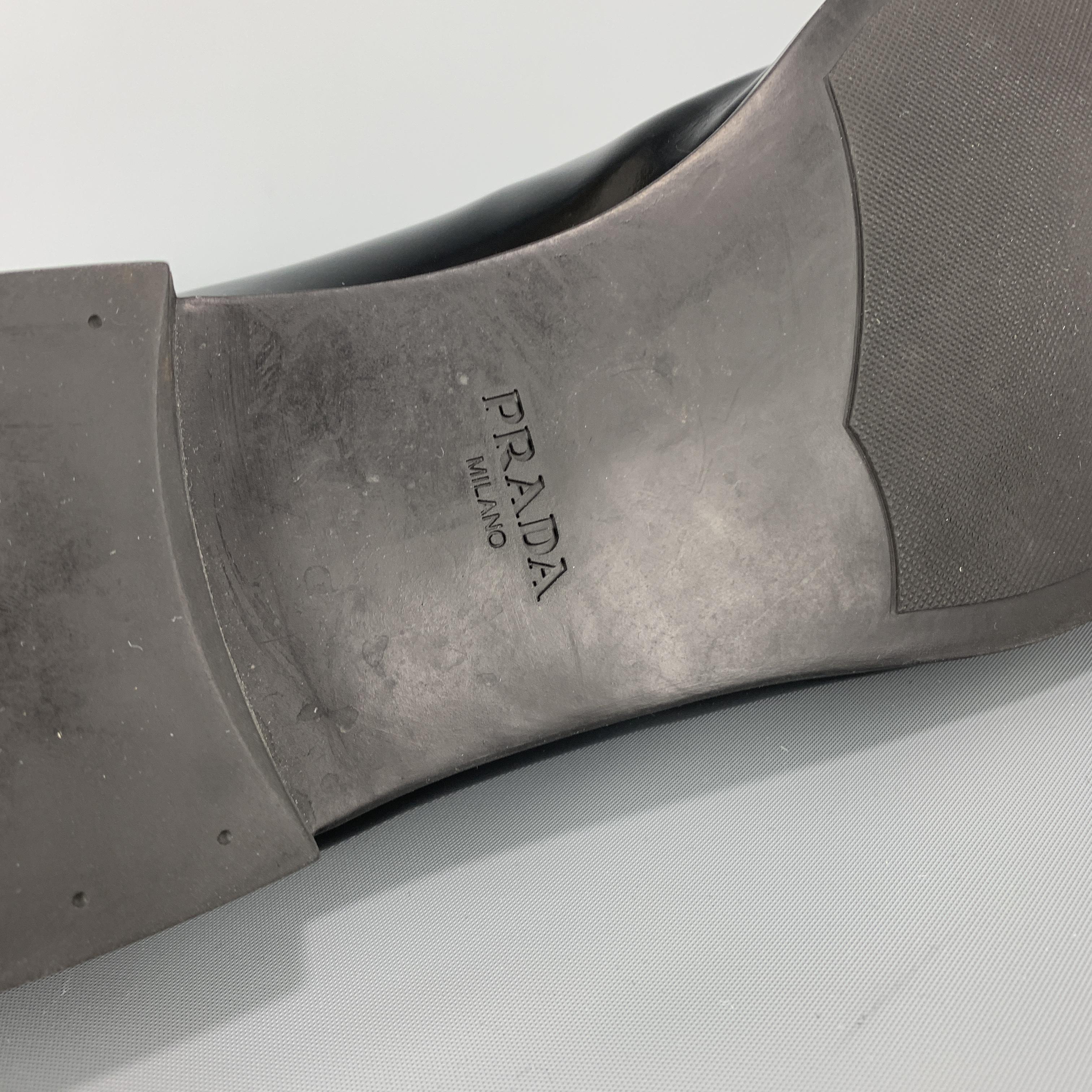 PRADA Size 9 Black Patent Leather Enamel Logo Strap Loafers 3