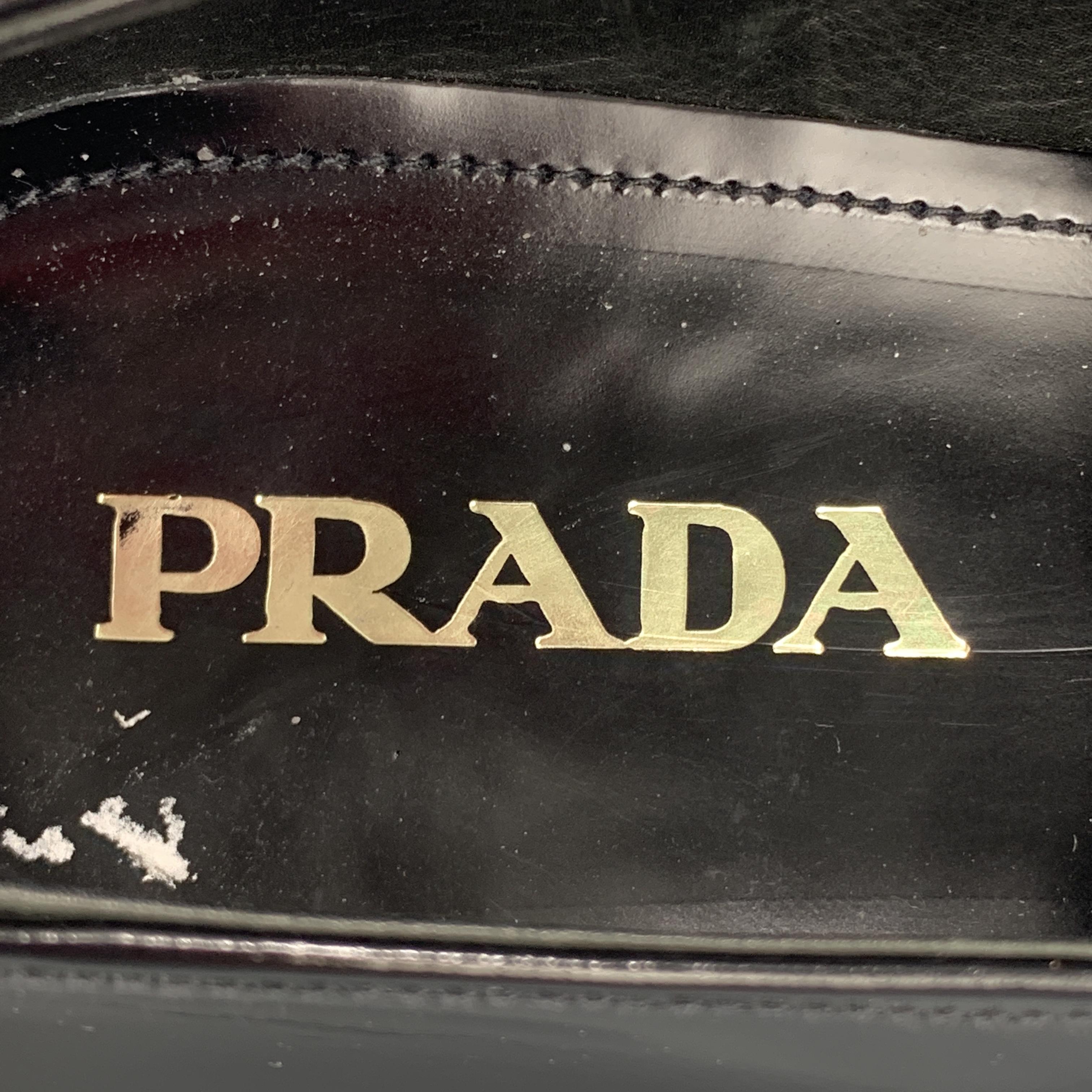 PRADA Size 9 Black Patent Leather Enamel Logo Strap Loafers 4