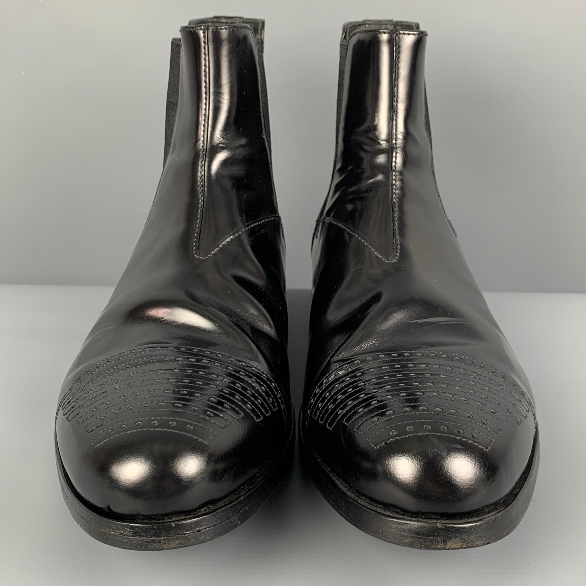 PRADA Size 9 Black Perforated Leather Ankle Boots In Good Condition In San Francisco, CA
