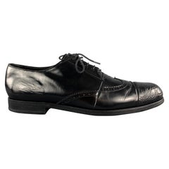 PRADA Size 9 Black Perforated Leather Wingtip Textured Cap Toe Lace Up Shoes