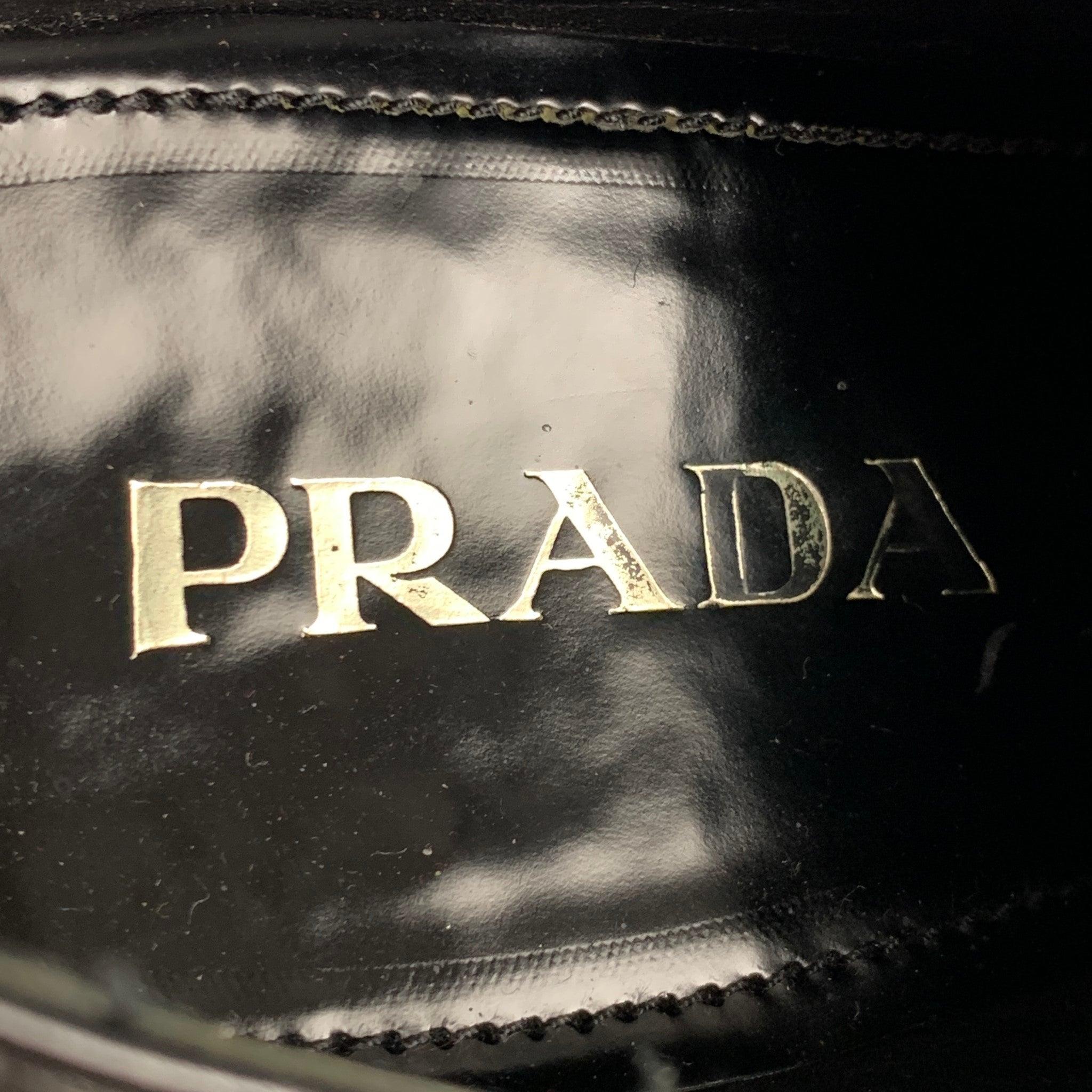 PRADA Size 9 Black Silver Studded Leather Platform Lace Up Shoes For Sale 3