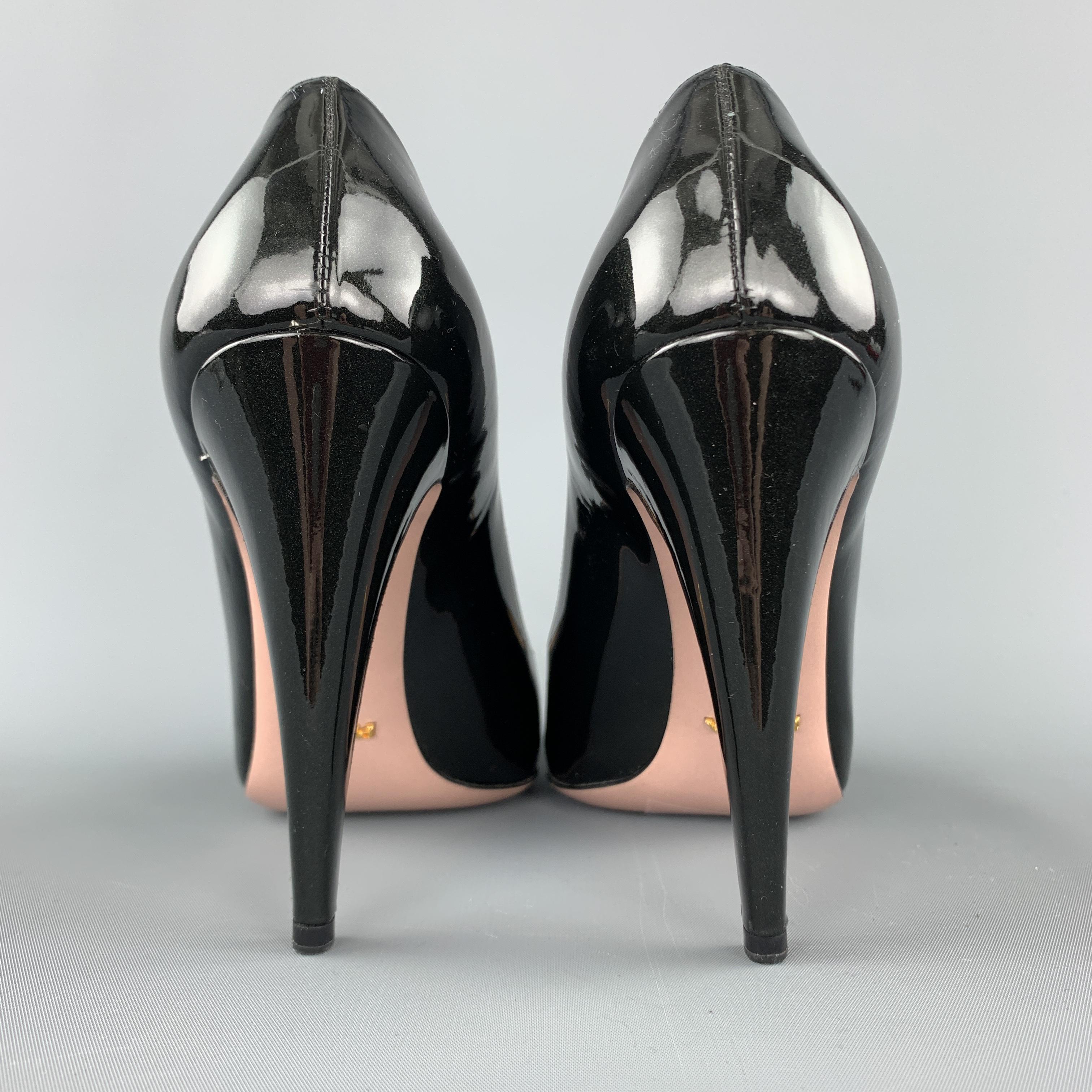 Women's PRADA Size 9 Black Sparkle Peep Toe Pumps