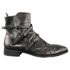 PRADA Size 9 Black Textured Leather Strap Ankle Boots $285.00