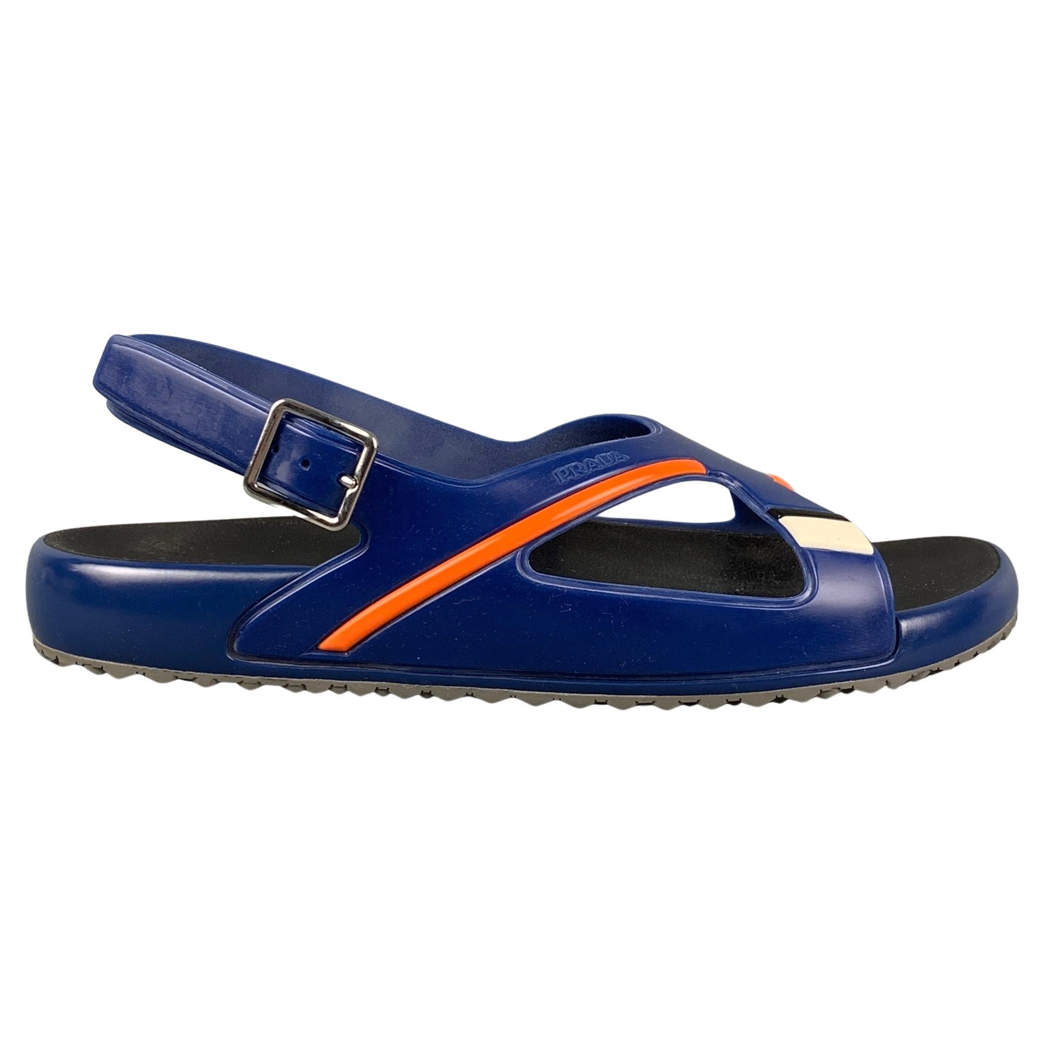 PRADA Size 9 Blue and Orange Color Block Acetate Ankle Strap Sandals For  Sale at 1stDibs