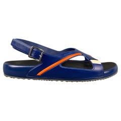 PRADA Size 9 Blue & Orange Color Block Acetate Ankle Strap Sandals