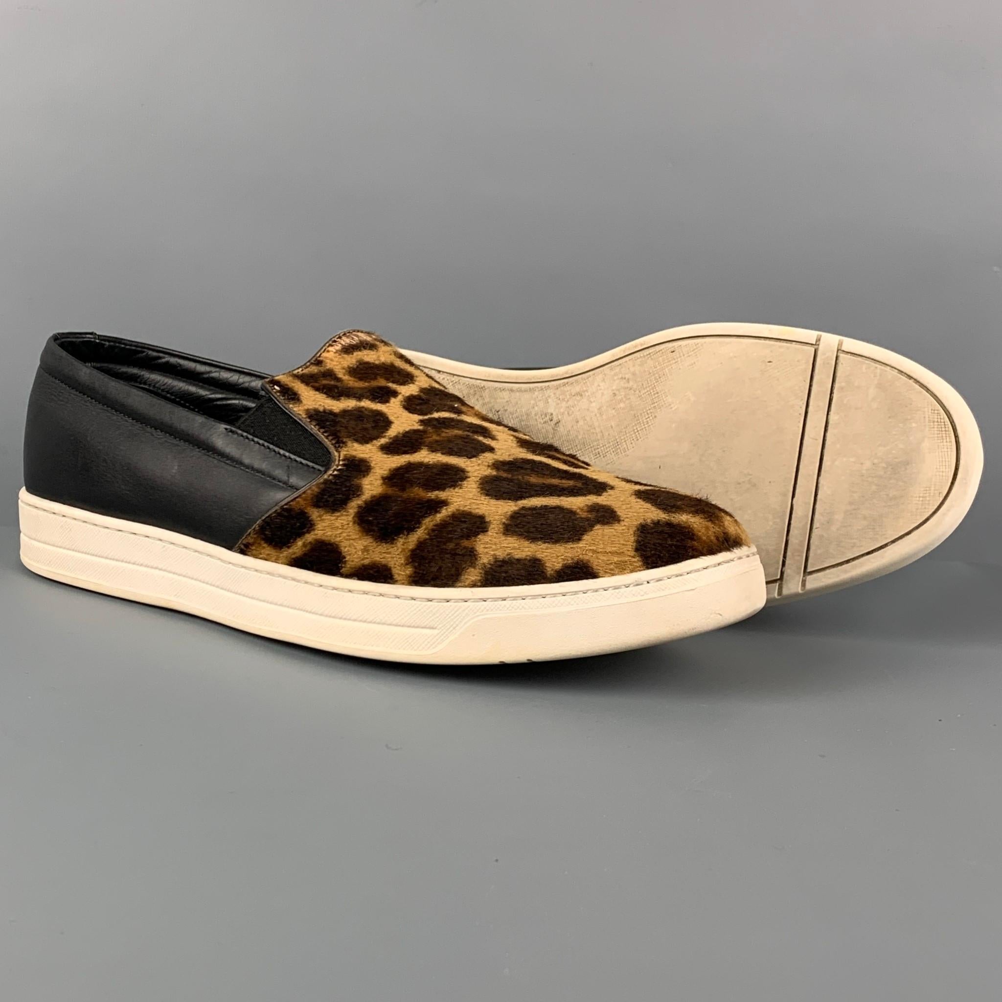 PRADA Size 9 Brown Black Animal Print Pony Hair Loafers In Good Condition In San Francisco, CA