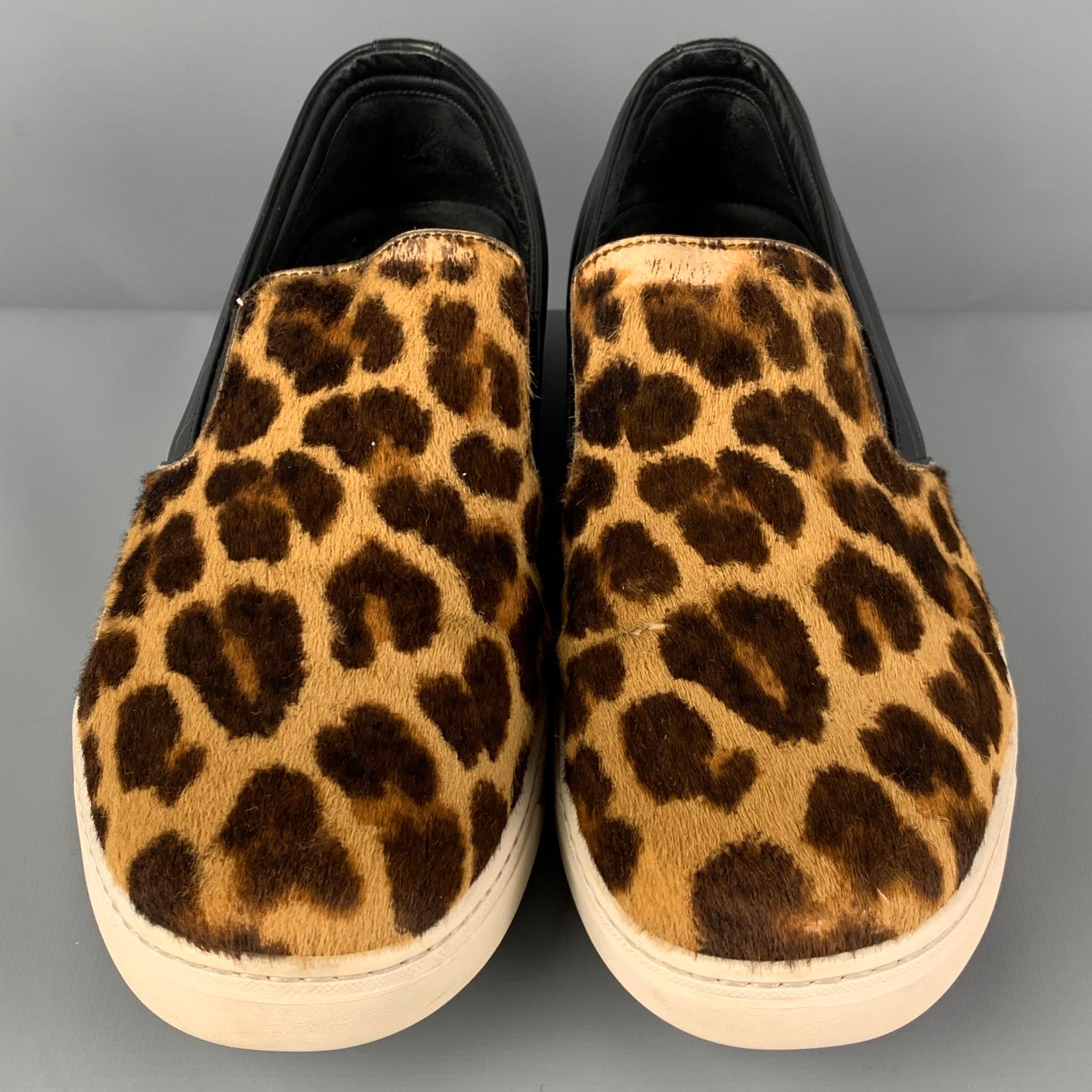 Men's PRADA Size 9 Brown Black Animal Print Pony Hair Loafers