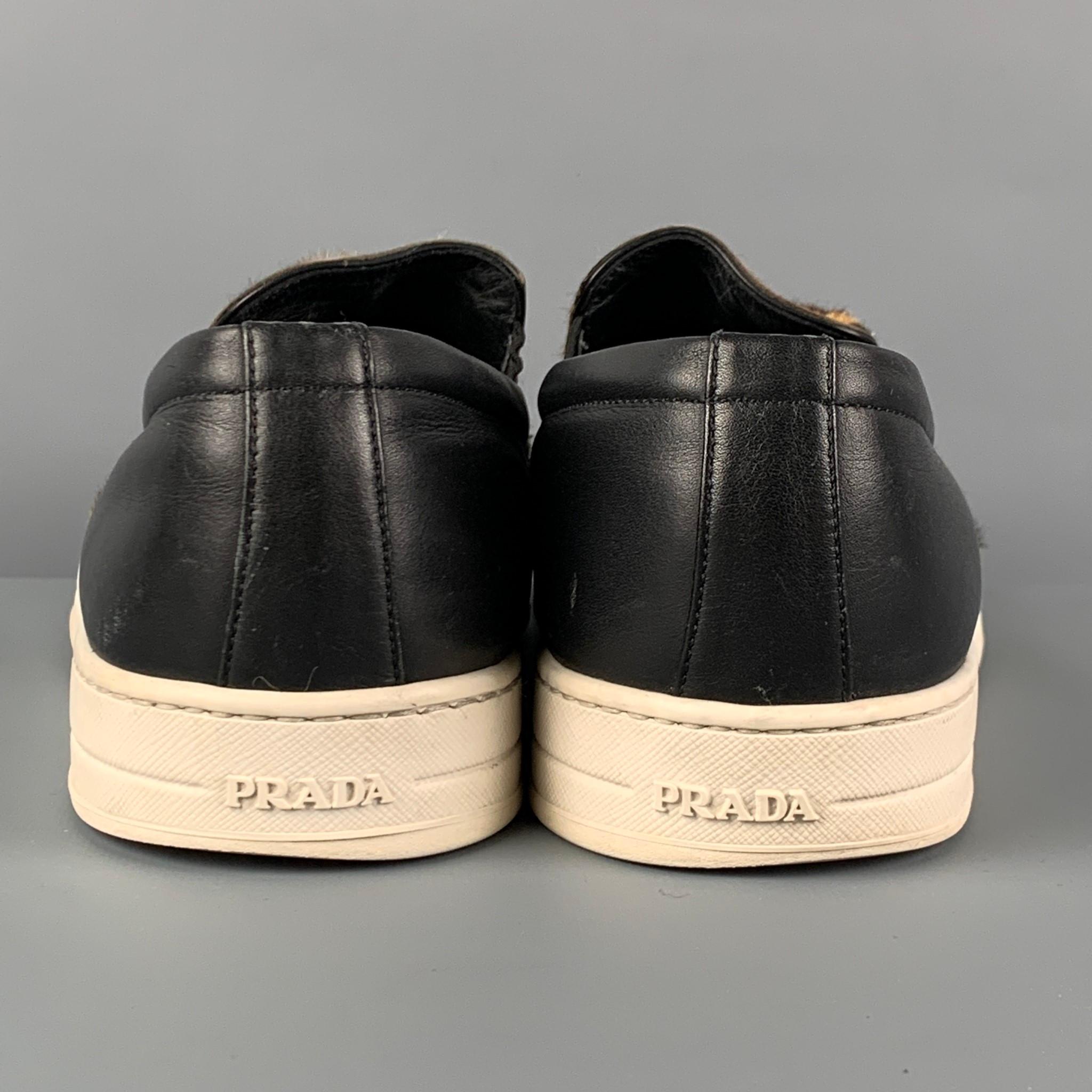 PRADA Size 9 Brown Black Animal Print Pony Hair Loafers 1