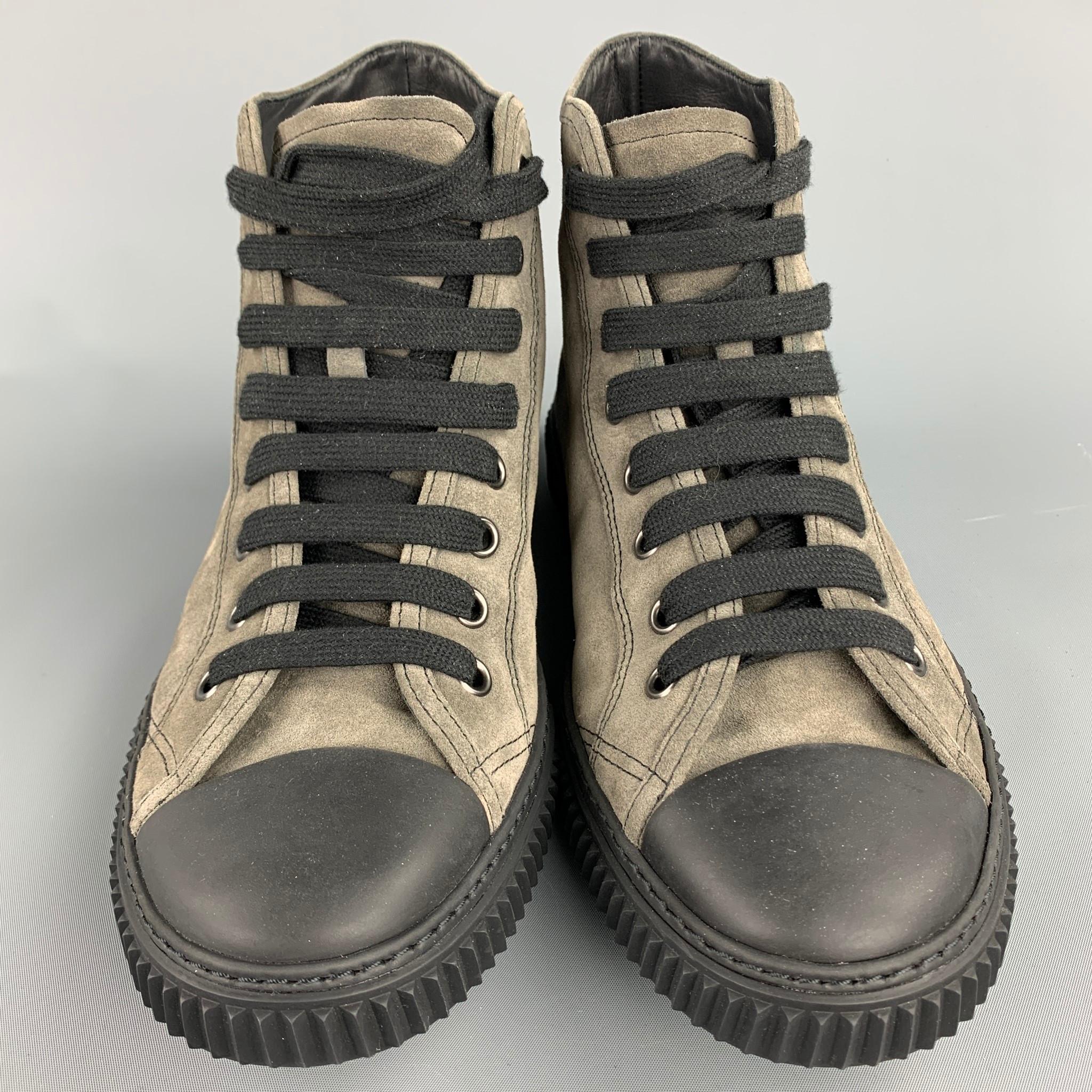 Brown PRADA Size 9 Gray Suede High Top Lace Up Sneakers
