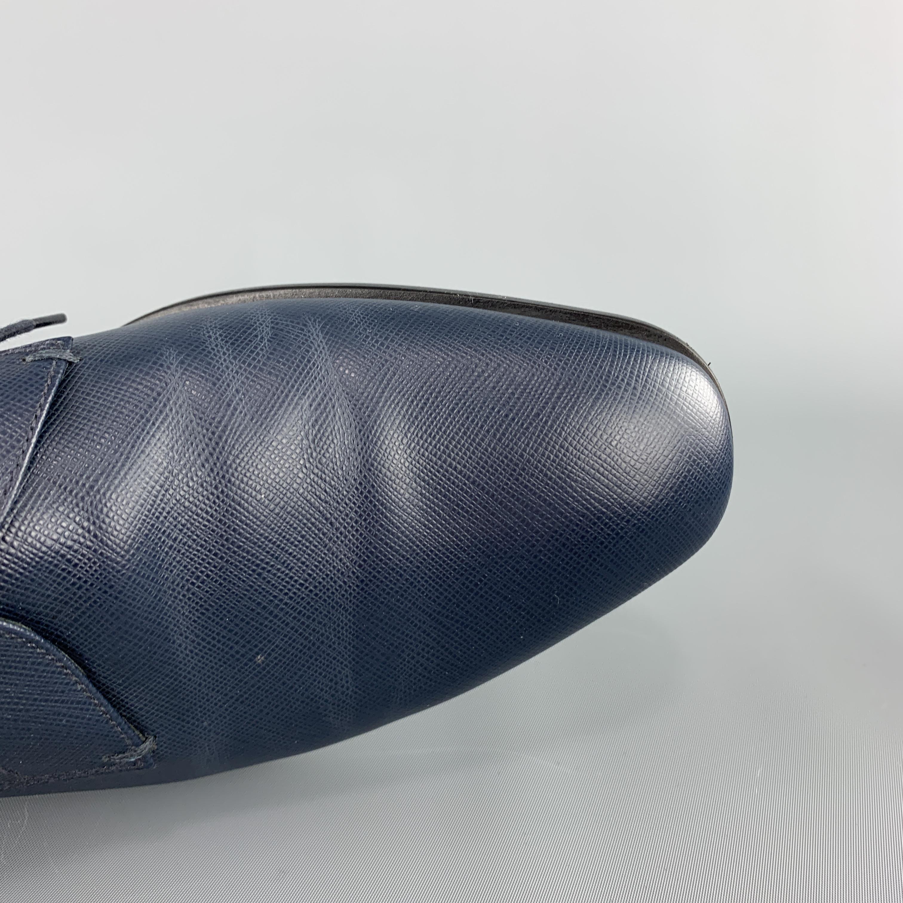 PRADA Size 9 Navy Saffiano Leather Dress Shoes In Excellent Condition In San Francisco, CA