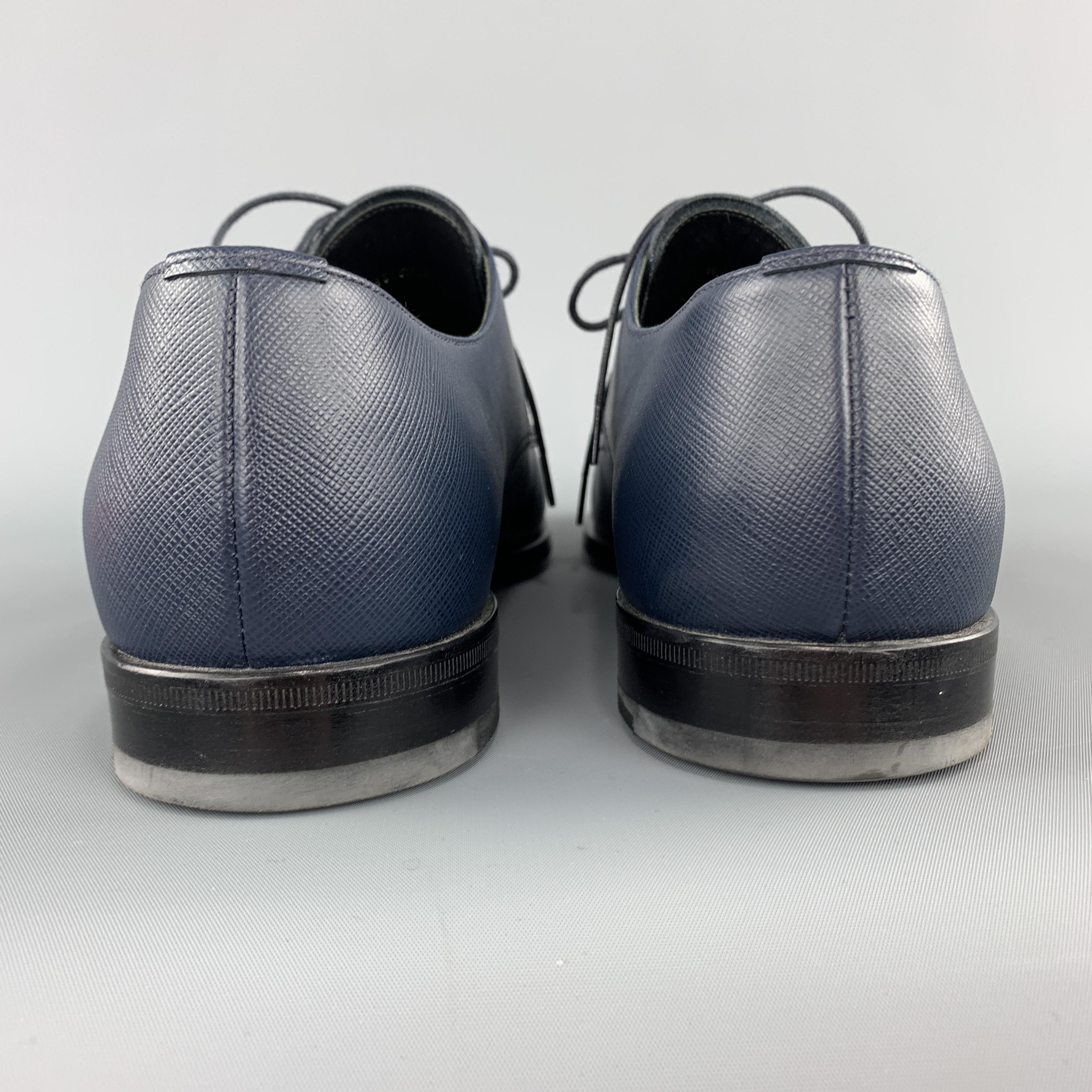 PRADA Size 9 Navy Saffiano Leather Dress Shoes 1