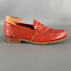 PRADA Size 9 Orange Stitched Leather Penny Loafers