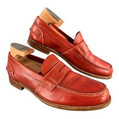 PRADA Size 9 Orange Stitched Leather Penny Loafers