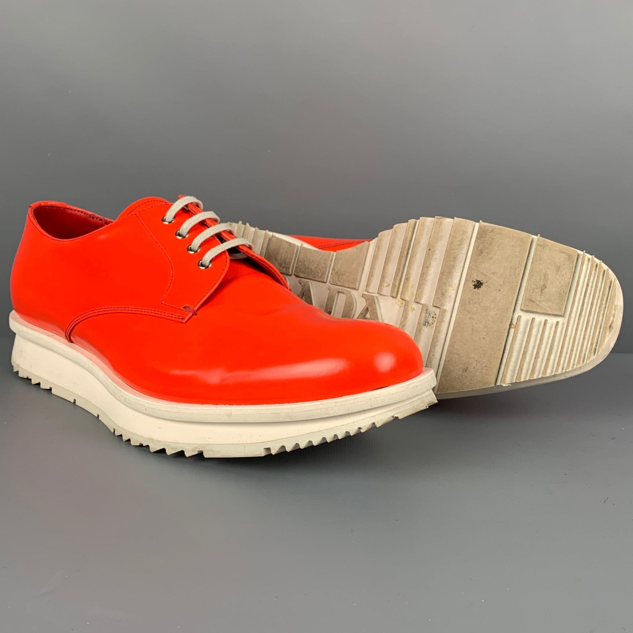 PRADA Size 9 Orange White Leather Lace Up Shoes In Good Condition In San Francisco, CA