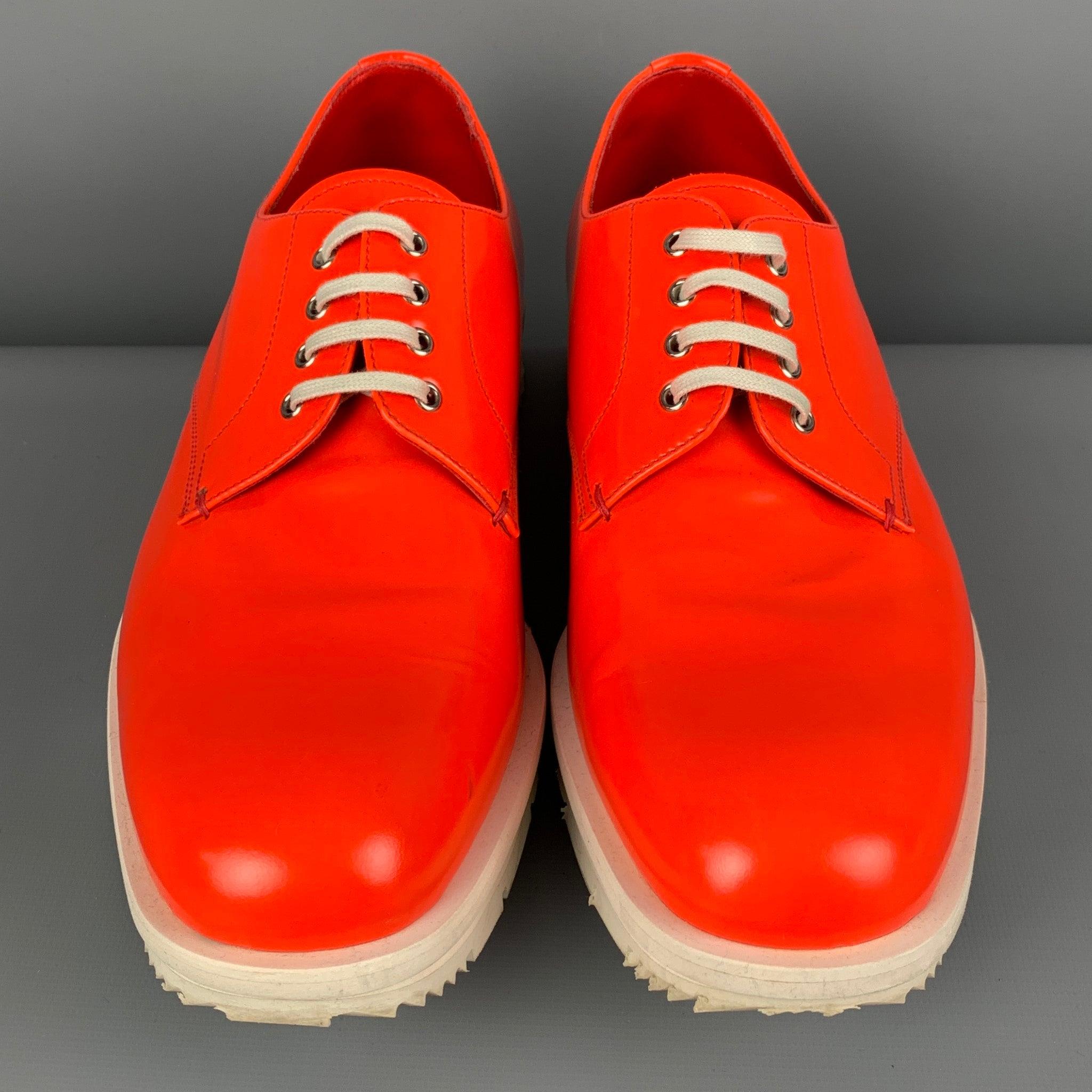 Men's PRADA Size 9 Orange White Leather Lace Up Shoes