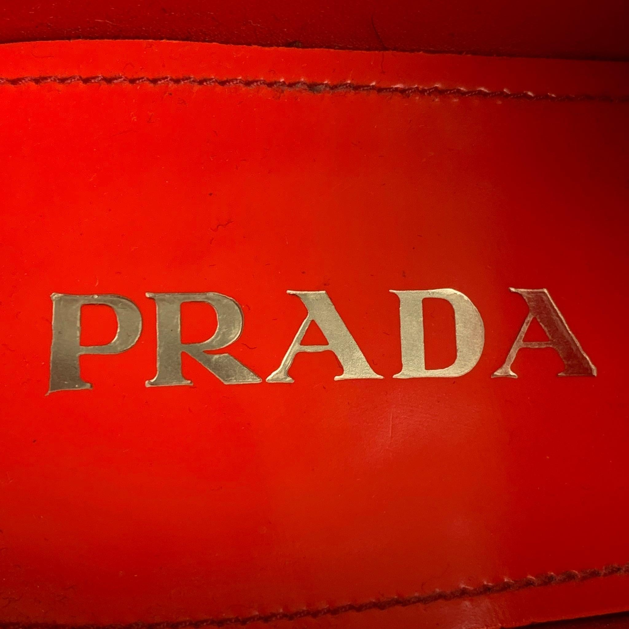 PRADA Size 9 Orange White Leather Lace Up Shoes 3