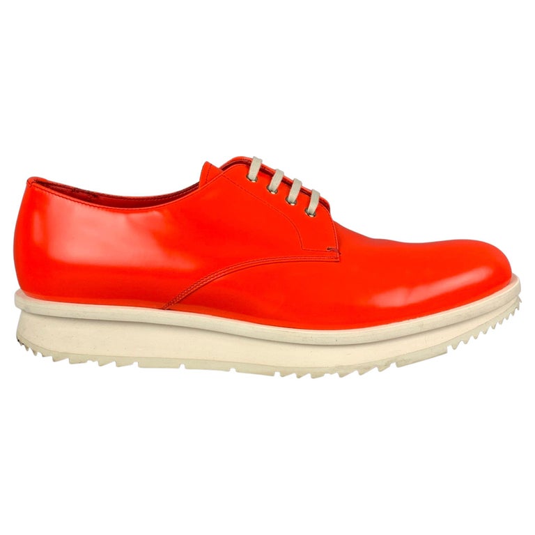 PRADA Size 9 Orange White Leather Lace Up Shoes For Sale at 1stDibs