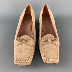 PRADA Size 9.5 Beige Suede Loafer Kitten Heel Pumps