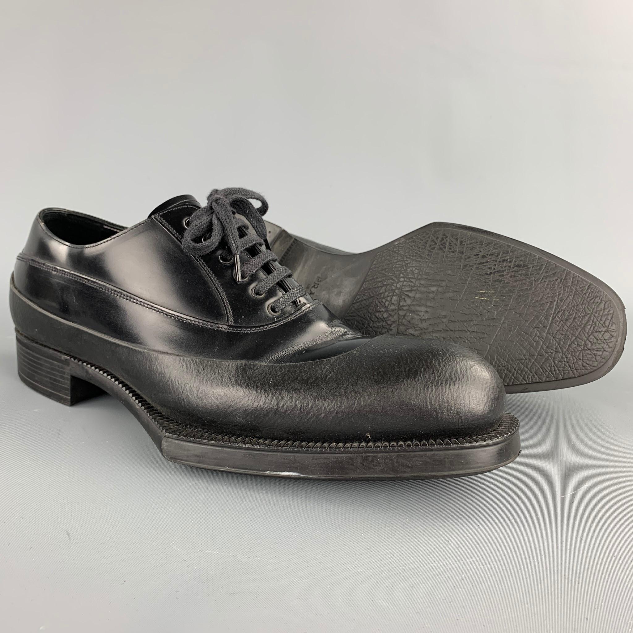 PRADA Size 9.5 Black Leather Lace Up Dress Shoes In Good Condition In San Francisco, CA