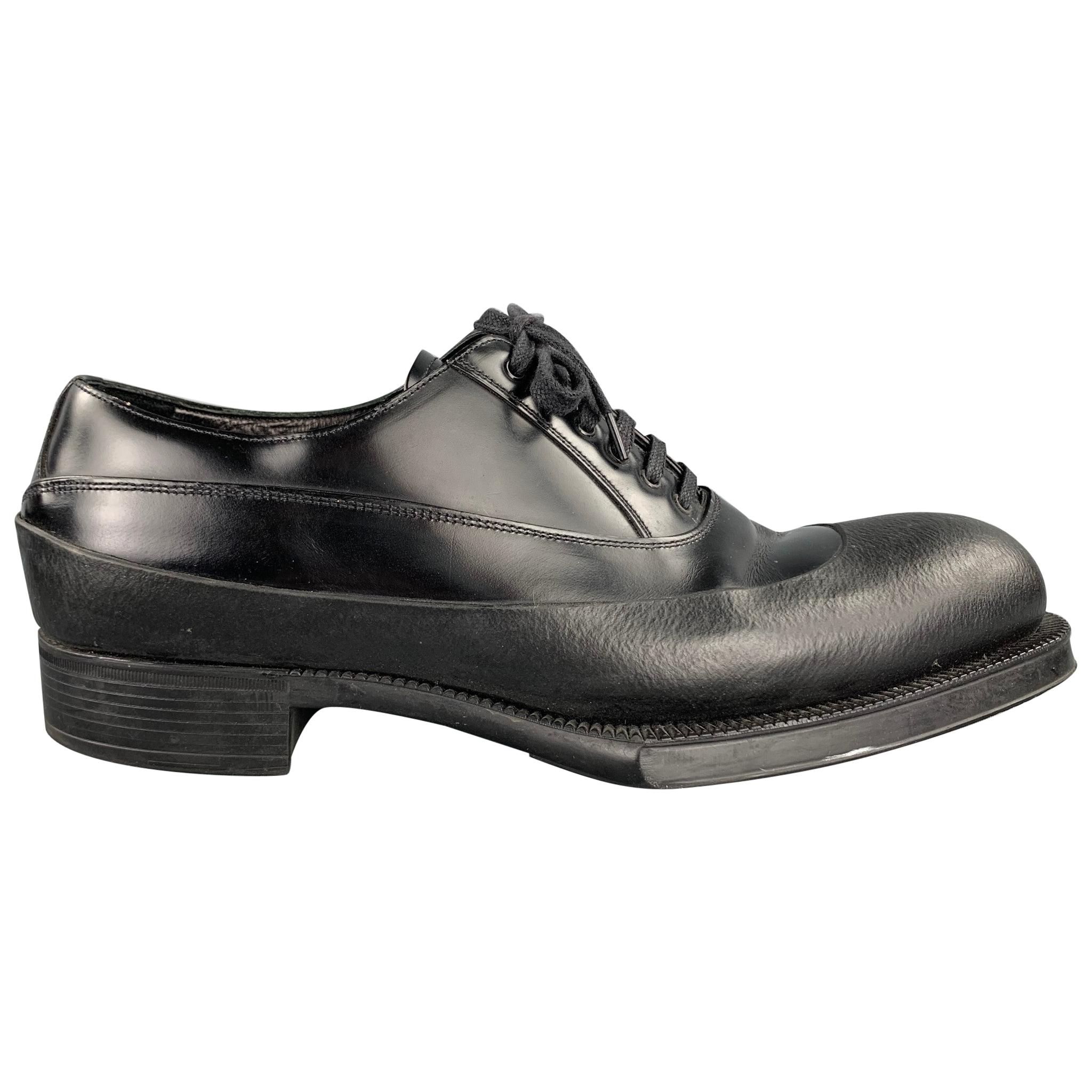 PRADA Size 9.5 Black Leather Lace Up Dress Shoes For Sale at 1stDibs