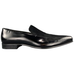 PRADA Size 9.5 Black Leather Pointed Pony Hair Dress Loafers