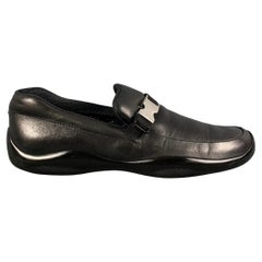 PRADA Size 9.5 Black Leather Slip On Loafers